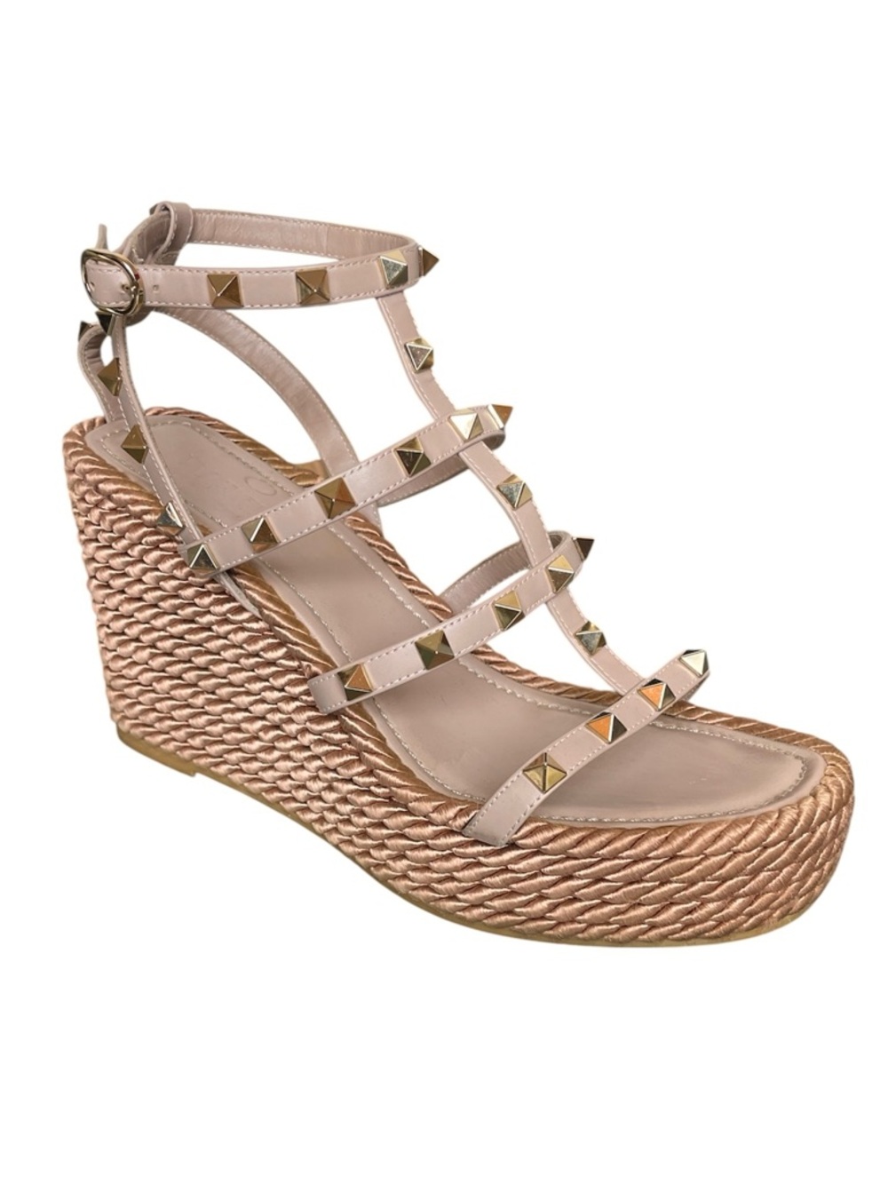 VALENTINO Torchon Rope Espadrille Rockstud Wedge Sandals \\ 38